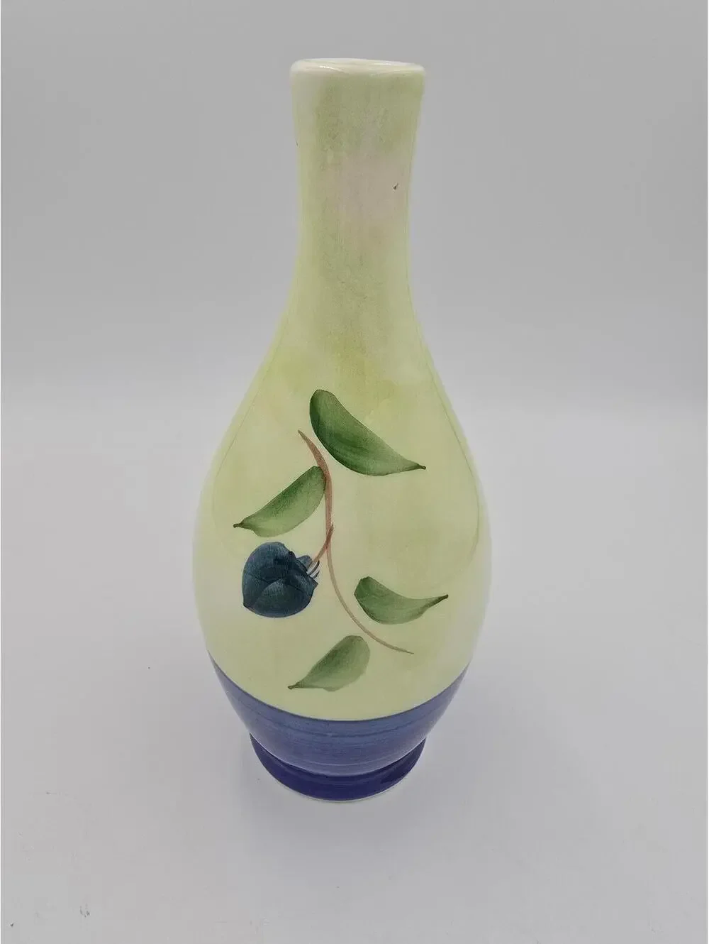 Vintage Ceramica Italy Hand Painted Olive Vase Blue Green Pottery 9